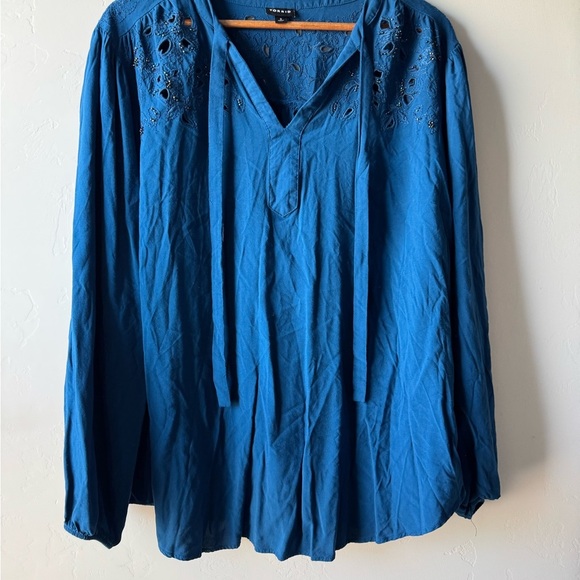 Torrid Blue Embroidered Blouse - Picture 3 of 10